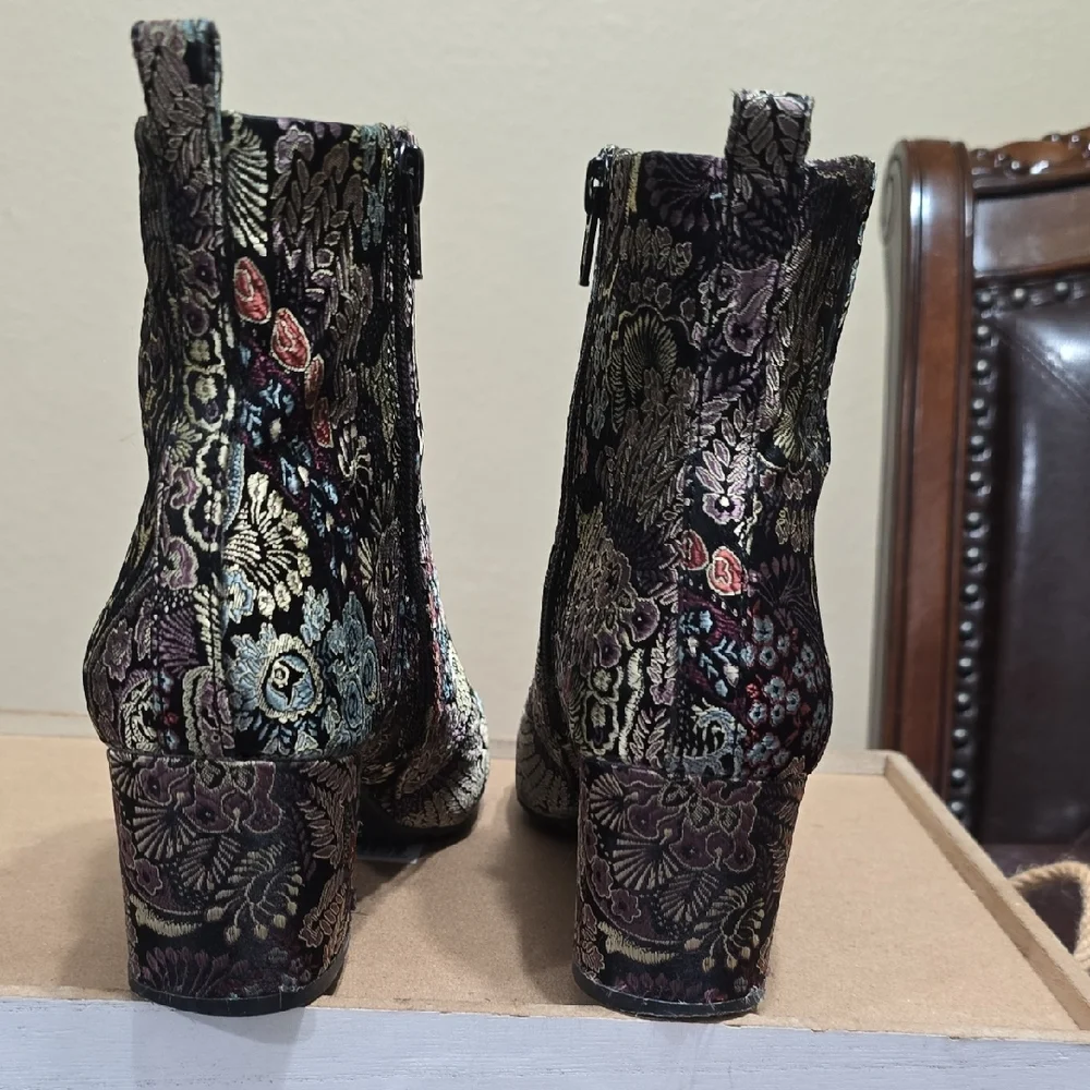 Gianni Bini Black and Gold Embroidered Ankle Boots - Picture 5 of 12
